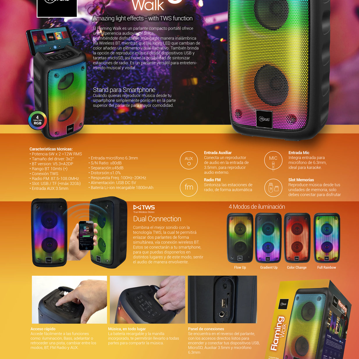 PARLANTE BT FLAMING WALK 9291 MLAB