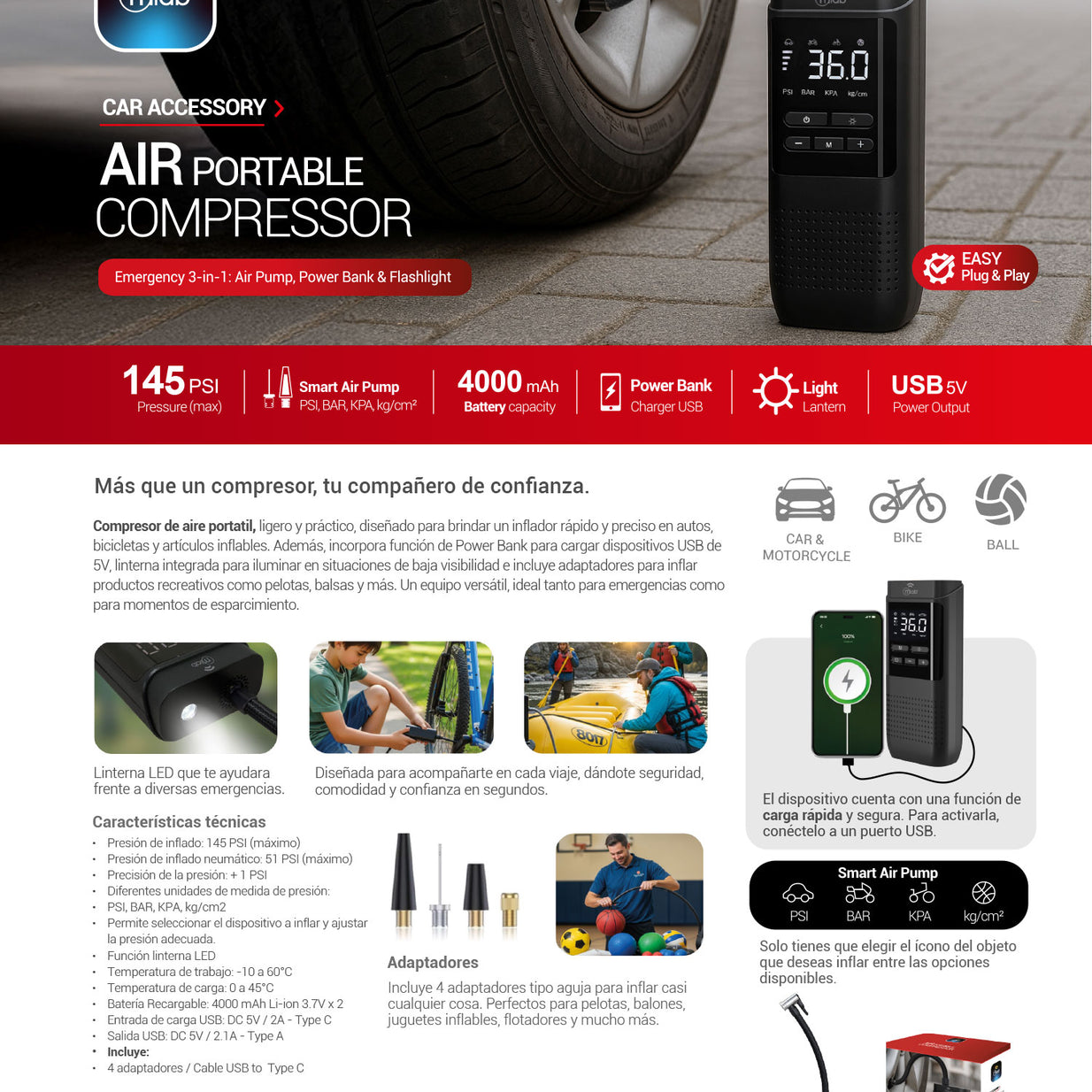 COMPRESOR DE AIRE PORTABLE MLAB 9652
