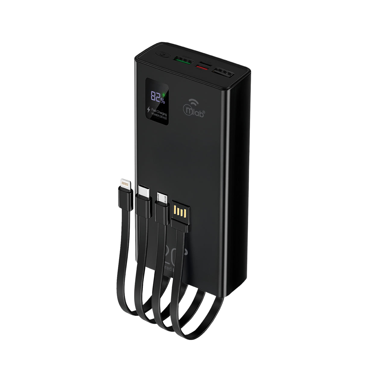 Powerbank Mlab 9664 Wired Huge 20.000mAh Carga Rápida 22.5W Cables Integrados USB-C Lightning