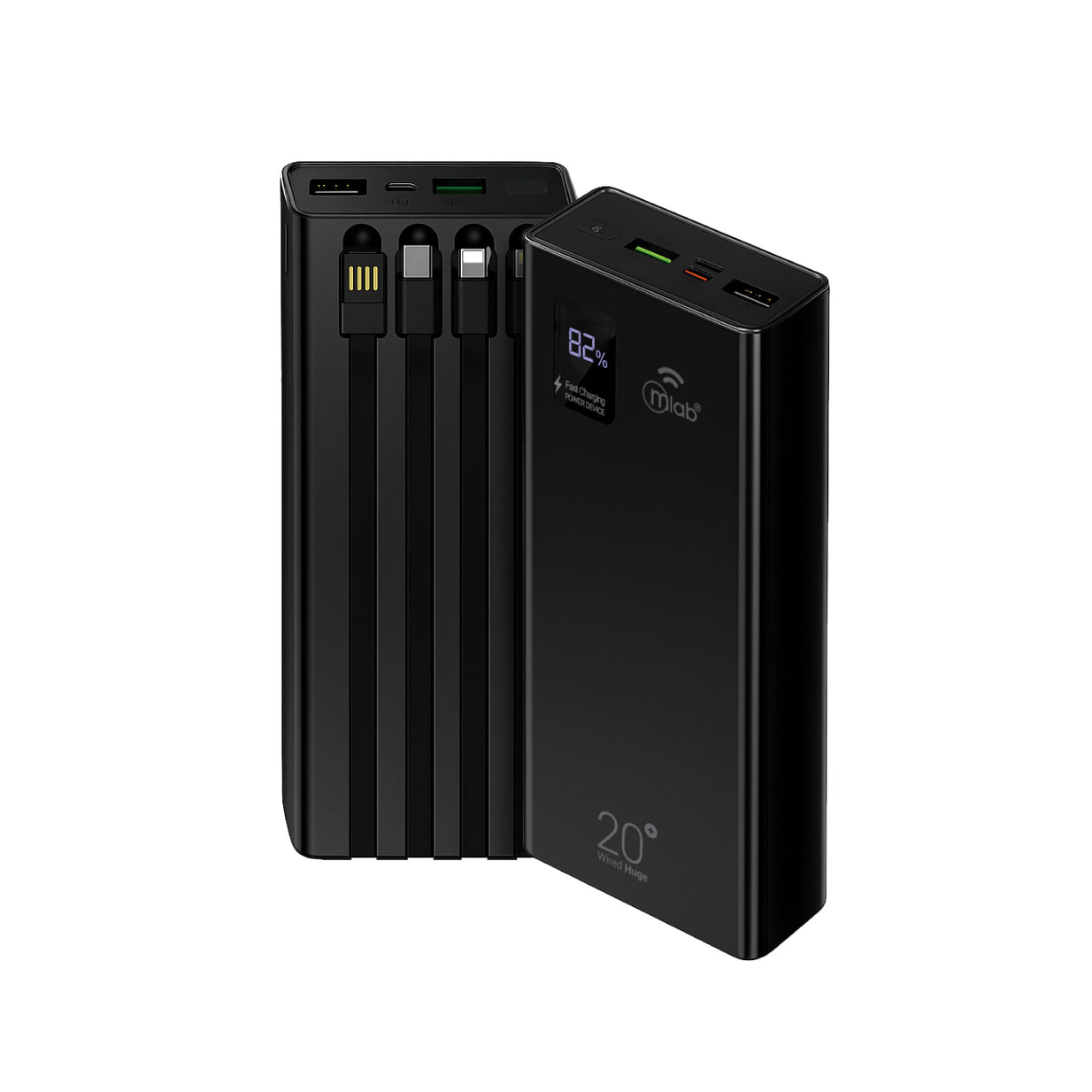 Powerbank Mlab 9664 Wired Huge 20.000mAh Carga Rápida 22.5W Cables Integrados USB-C Lightning