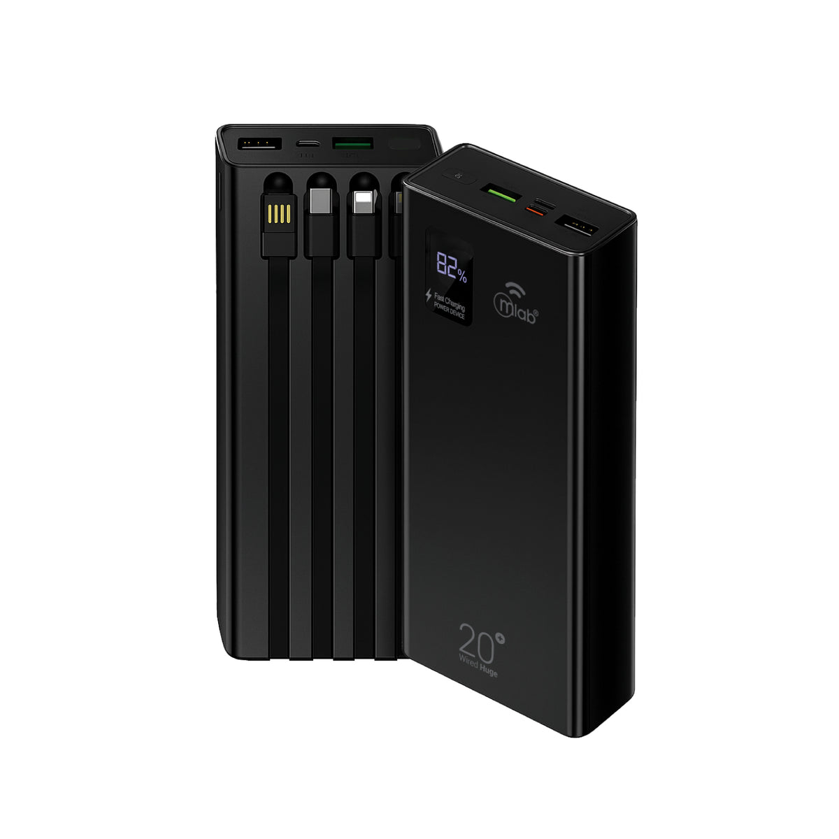 Powerbank Mlab 9664 Wired Huge 20.000mAh Carga Rápida 22.5W Cables Integrados USB-C Lightning