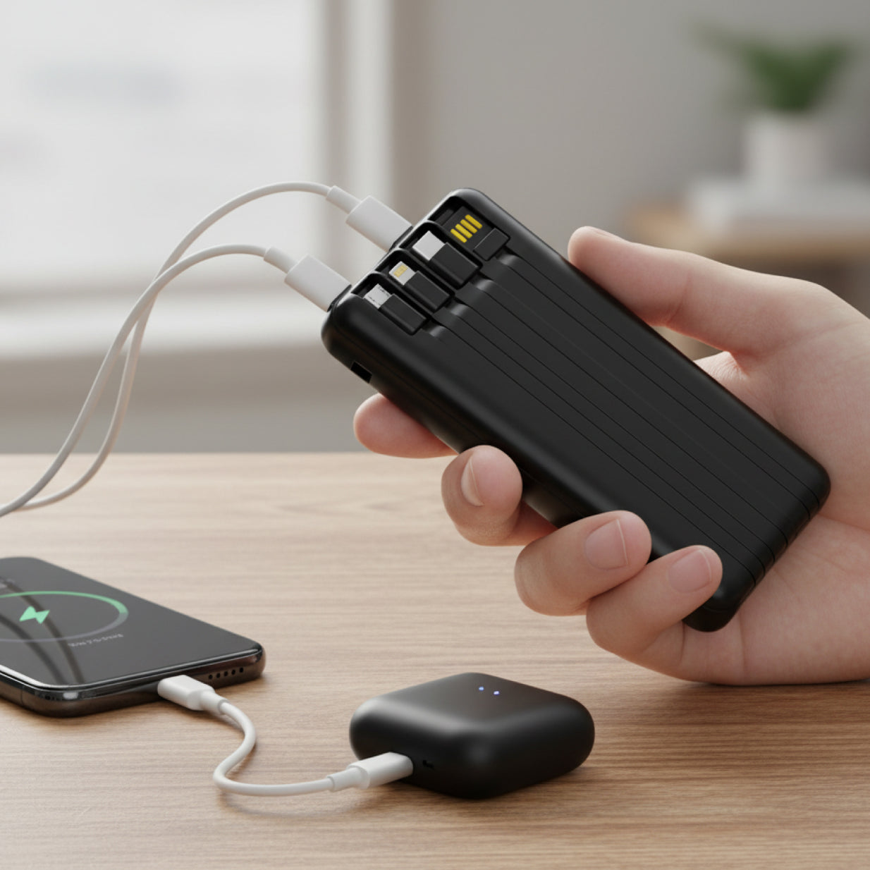 Powerbank Mlab 9664 Wired Huge 20.000mAh Carga Rápida 22.5W Cables Integrados USB-C Lightning