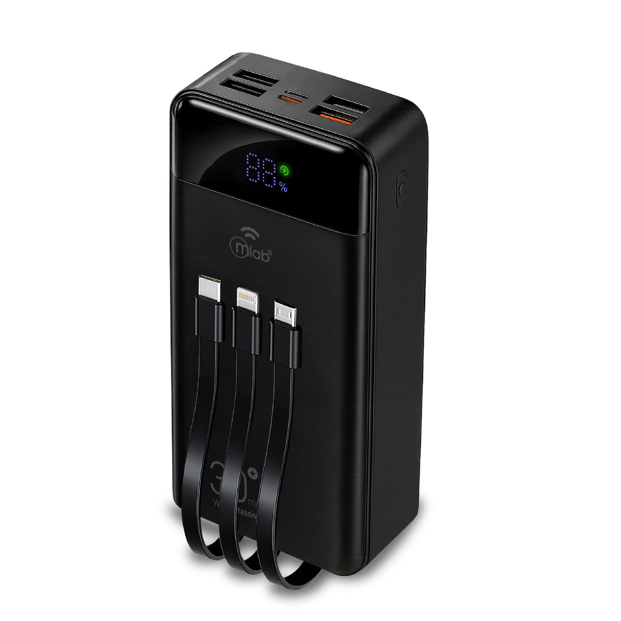 Powerbank Mlab 9666 Wired Massive 30.000mAh Carga Rápida 22.5W Cables Integrados Linterna LED