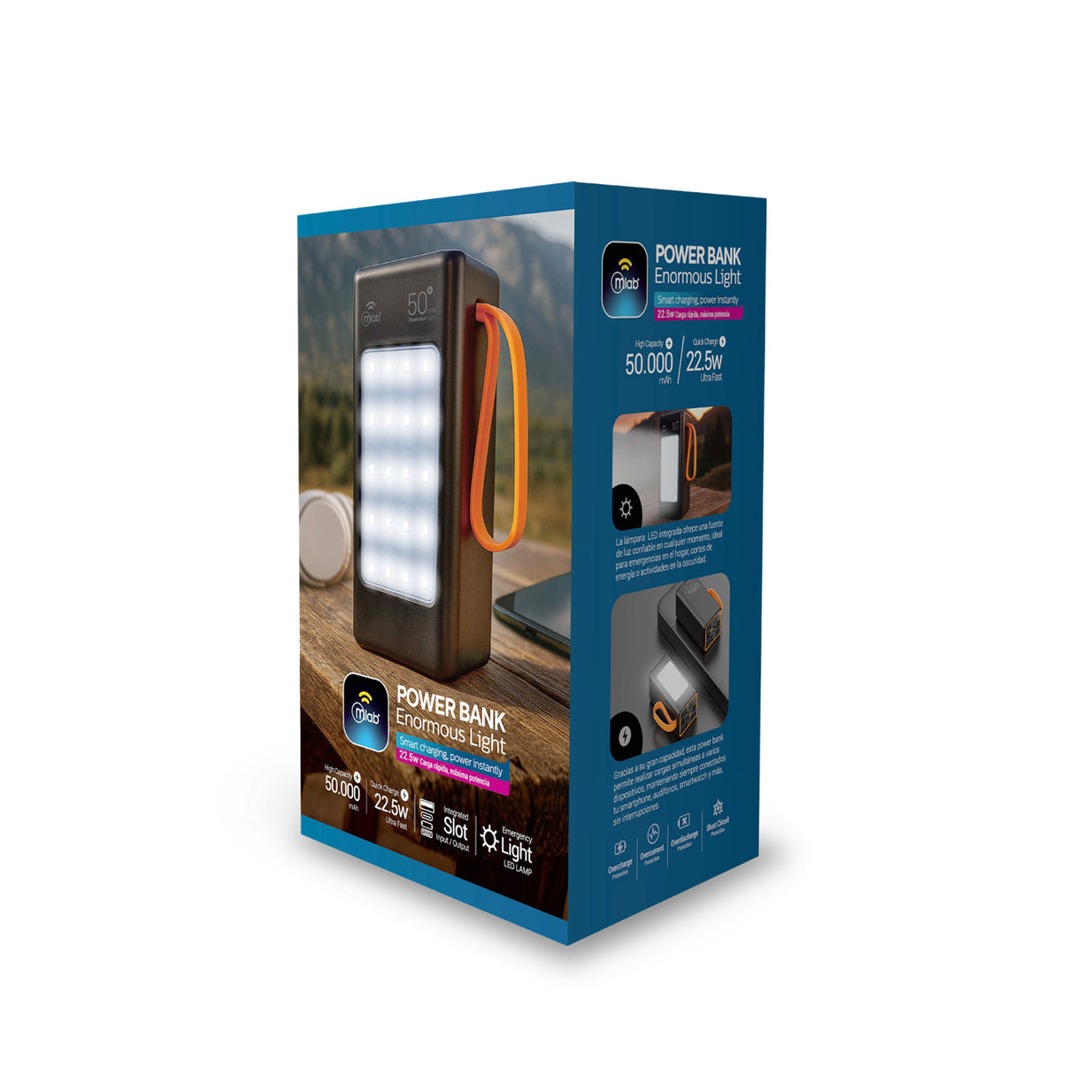 Powerbank Mlab 9668 Enormous Light 50.000mAh Carga Rápida 22.5W Linterna LED 4 Modos Correa