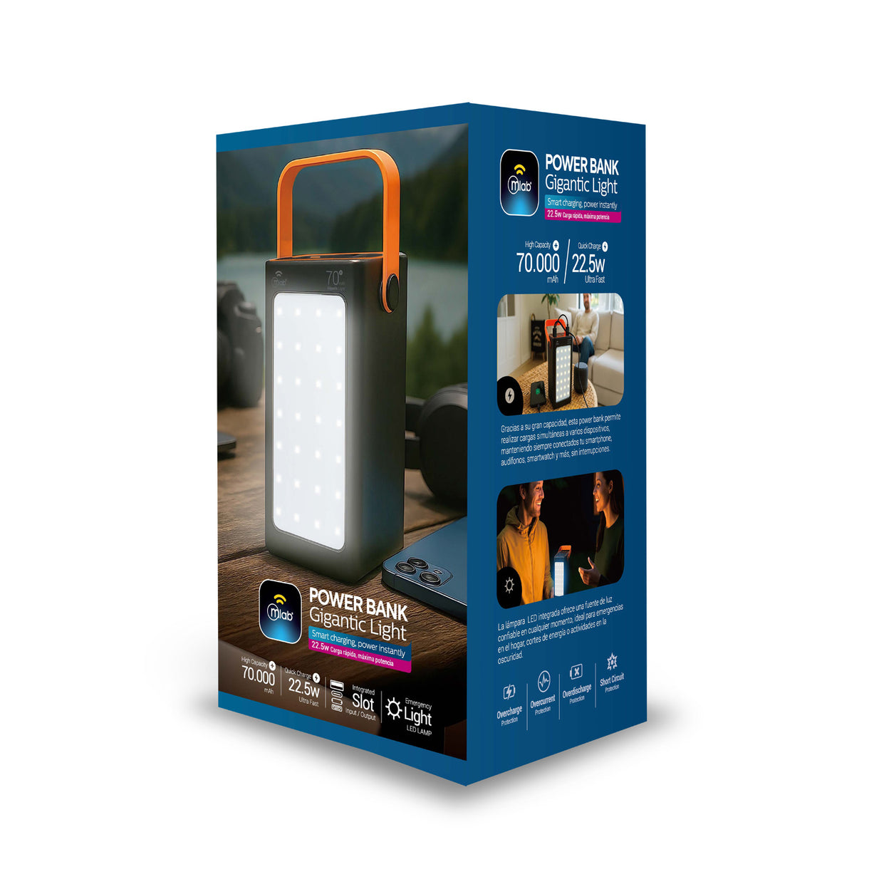 Powerbank Mlab 9669 Gigantic Light 70.000mAh Carga Rápida 22.5W Linterna LED 4 Modos Correa