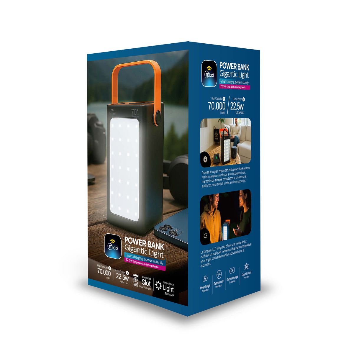 Powerbank Mlab 9669 Gigantic Light 70.000mAh Carga Rápida 22.5W Linterna LED 4 Modos Correa