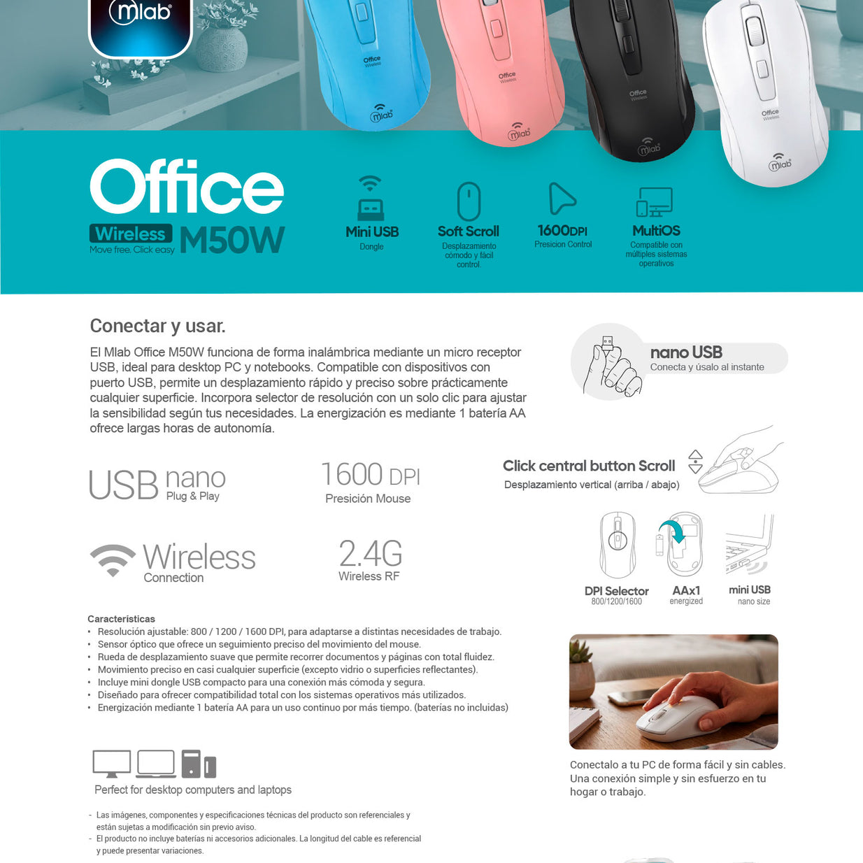 MOUSE MLAB INALAMBRICO M50W AZUL (9733)