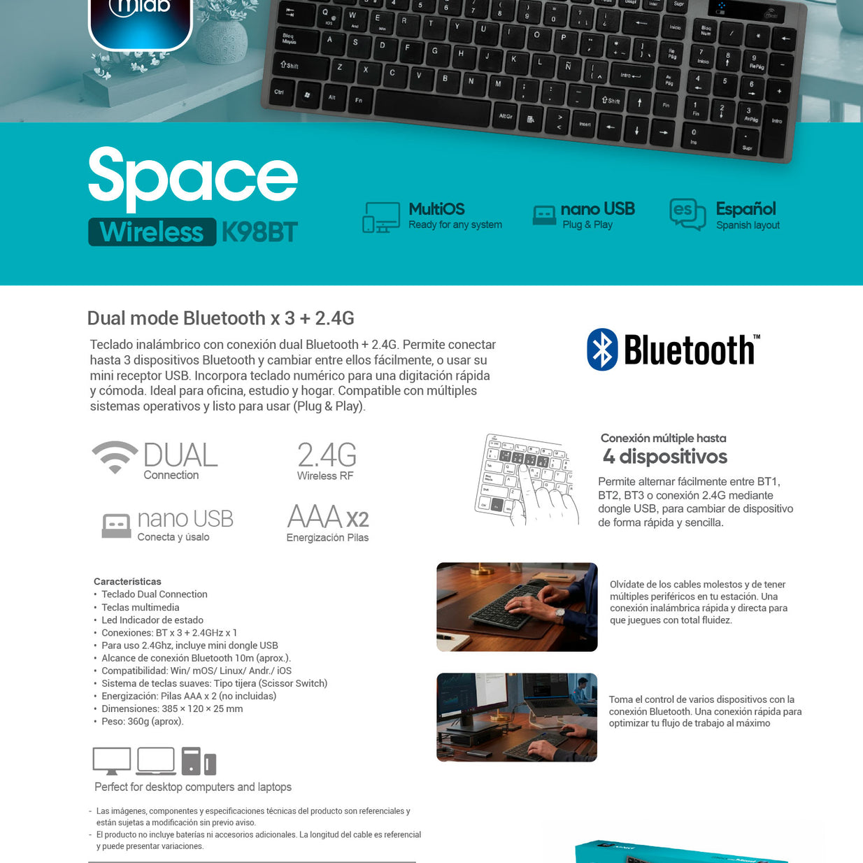 TECLADO MLAB 9739 INALA Y BLUETOOTH SPACE K98BT