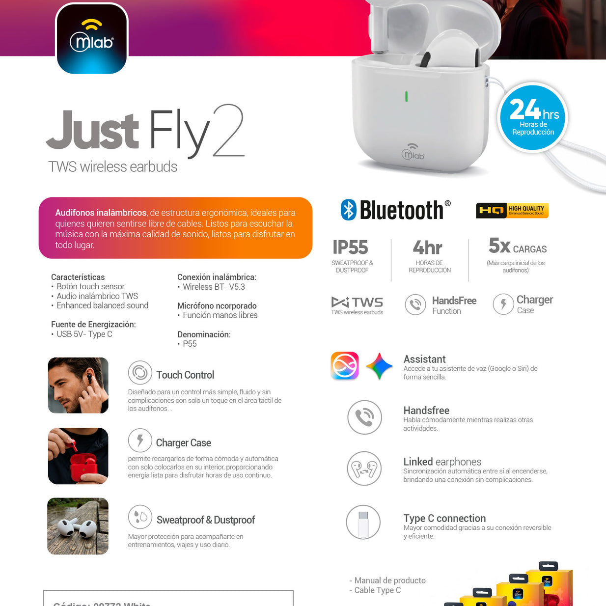 AUDIFONO MLAB JUST FLY2 BLANCO 9772