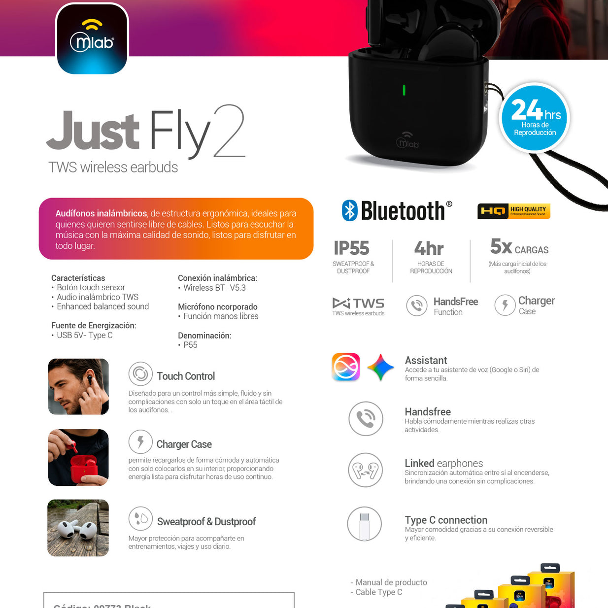 AUDIFONO MLAB JUST FLY2 NEGRO 9773