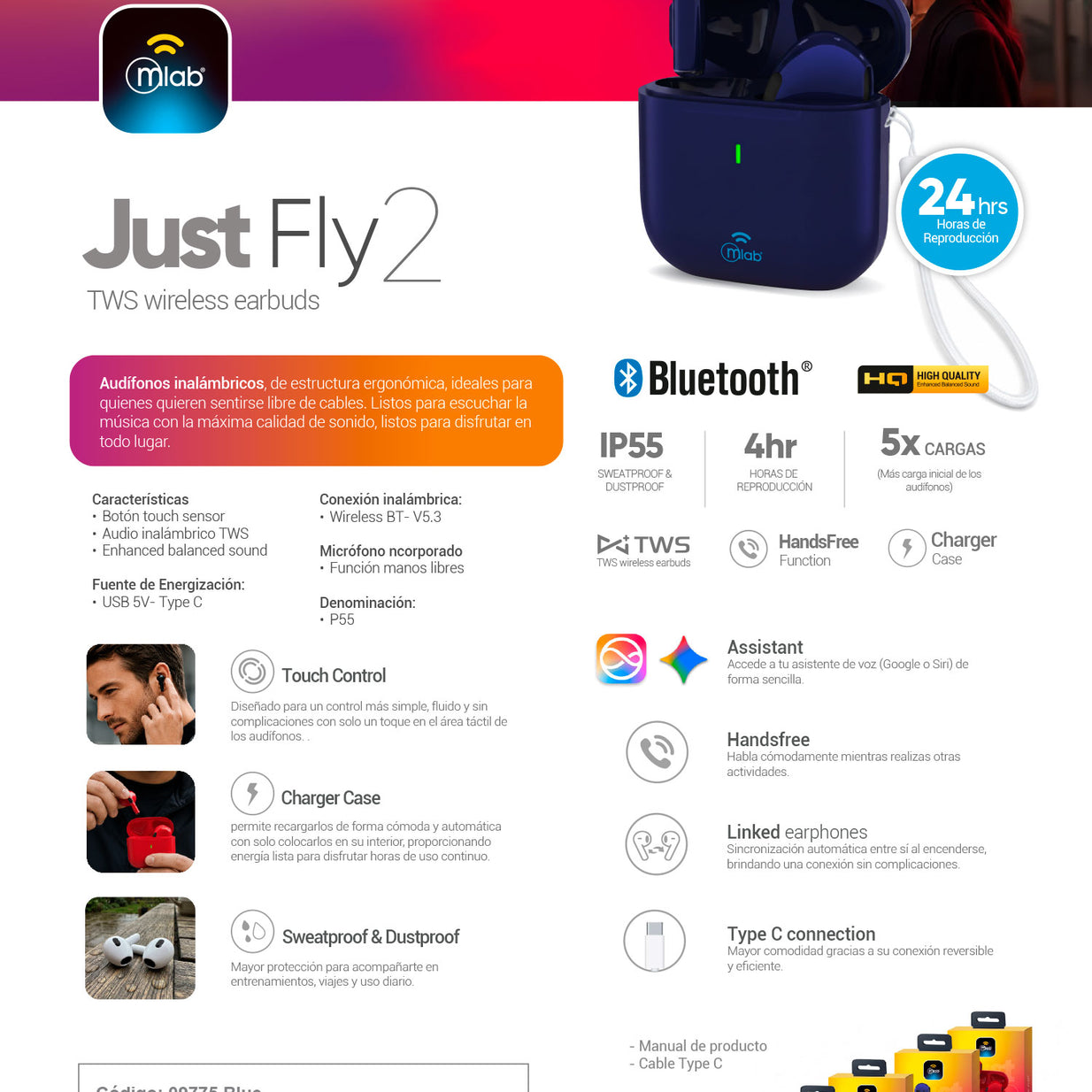 AUDIFONO MLAB JUST FLY2 AZUL 9775