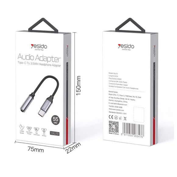 ADAPTADOR 3.5MM A USB C A AUXILIAR YESIDO YAU-19