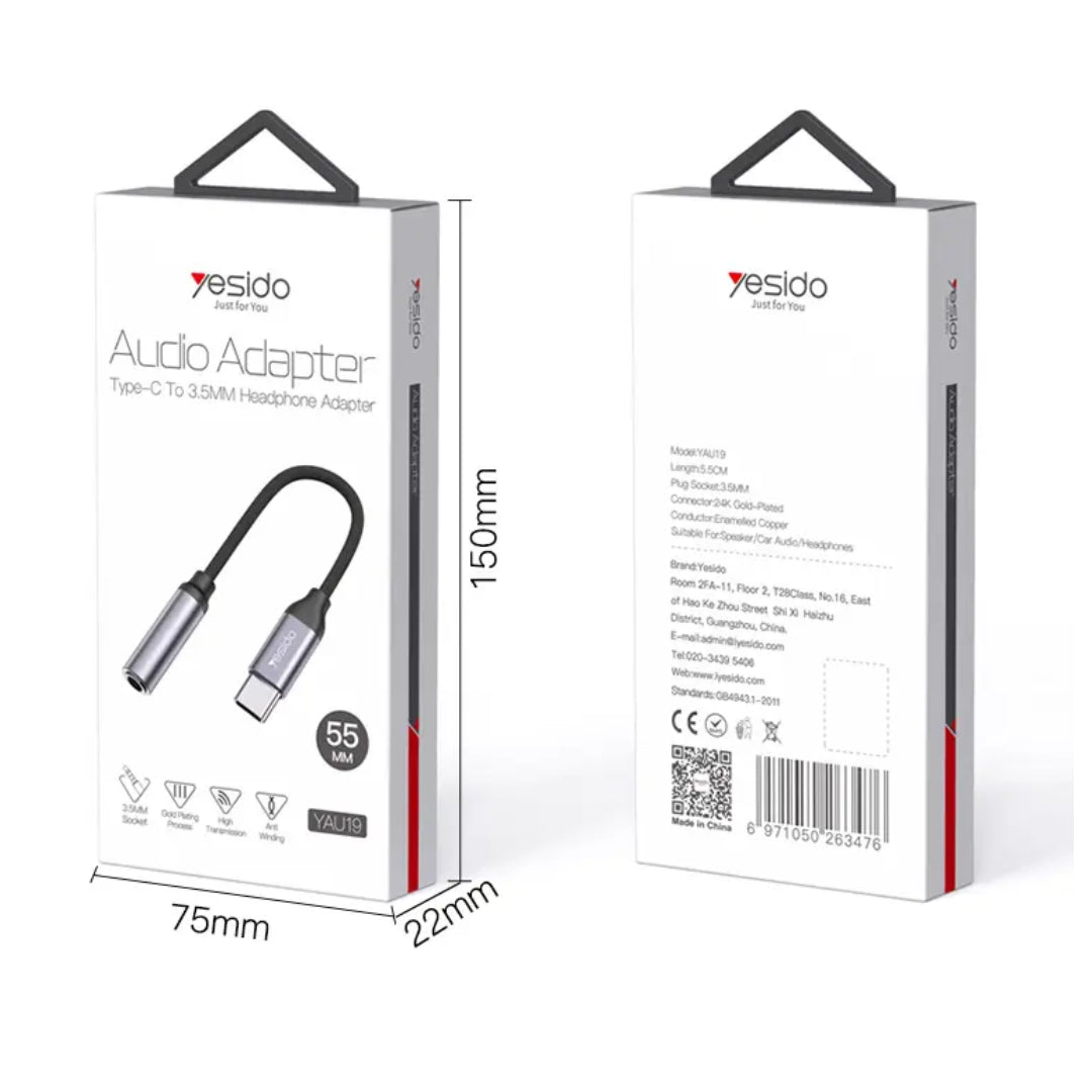 ADAPTADOR 3.5MM A USB C A AUXILIAR YESIDO YAU-19