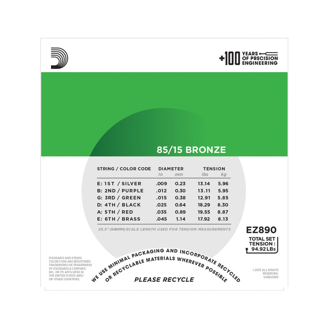 Cuerdas de metal para Guitarra Acústica 85/15 D'ADDARIO EZ890