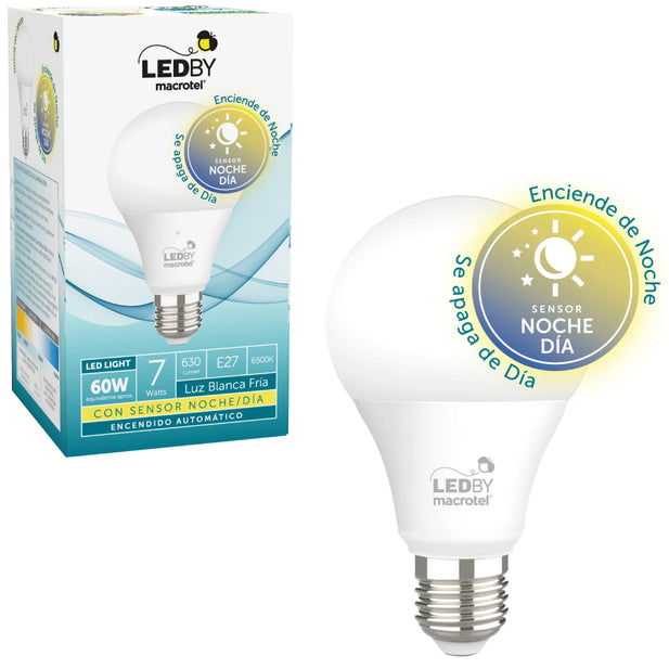 AMPOLLETA LED CON SENSOR DE LUZ NOCHE/DIA LEDBY LB-A60LS2