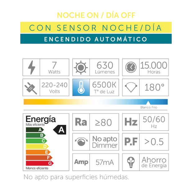 AMPOLLETA LED CON SENSOR DE LUZ NOCHE/DIA LEDBY LB-A60LS2