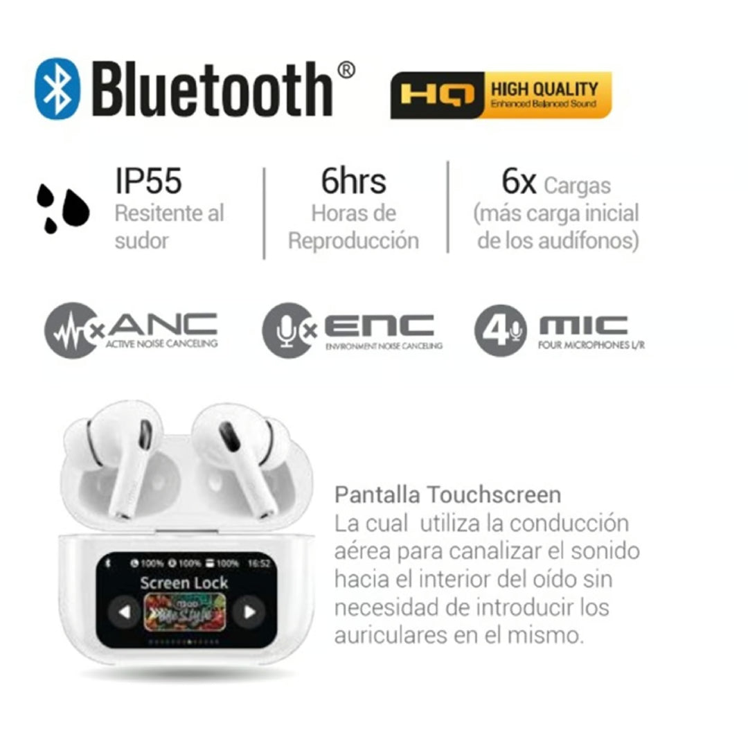 AUDIFONOS BT CON ANC AIR SMART TOUCH 5.0 BLANCO MLAB 9368