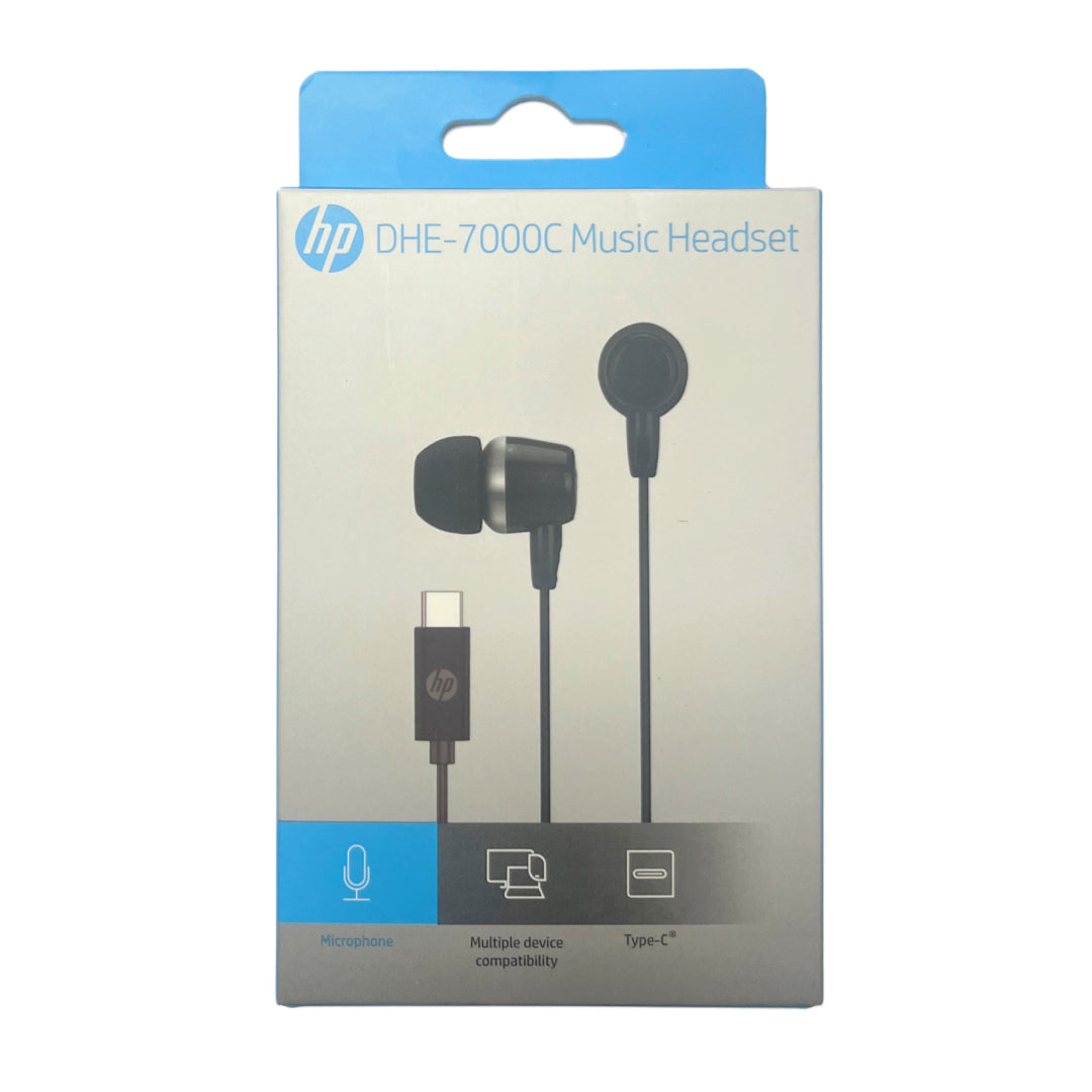 Audífono In-Ear HP DHE-7000C Negro USB Tipo-C con Micrófono y Control