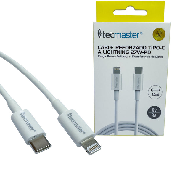 CABLE REFORZADO LIGHTNING A USB-C 1.5M 9V 3A TECMASTER TM-200566