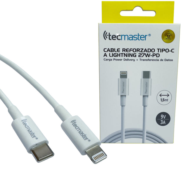 CABLE REFORZADO LIGHTNING A USB-C 1.5M 9V 3A TECMASTER TM-200566
