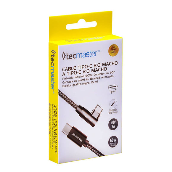 CABLE TIPO C A TIPO C (ANGULO) TRENZADO 3A TECMASTER TM-200544