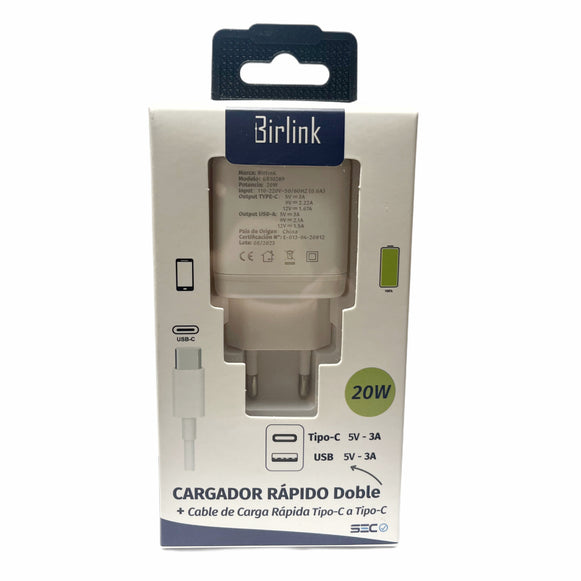 CARGADOR 20W + CABLE TIPO C BR10289 BIRLINK