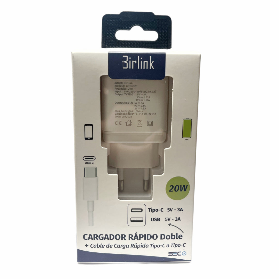 CARGADOR 20W + CABLE TIPO C BR10289 BIRLINK