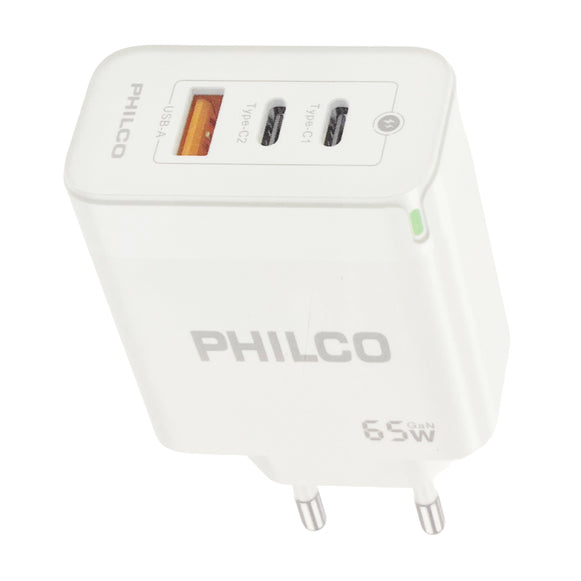 CARGADOR 65W USB-C X2+USB PHILCO QC667