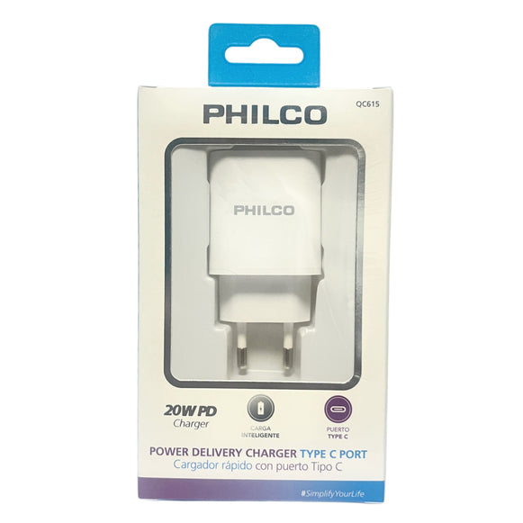 CARGADOR CON USB-C 20W PHILCO QC615