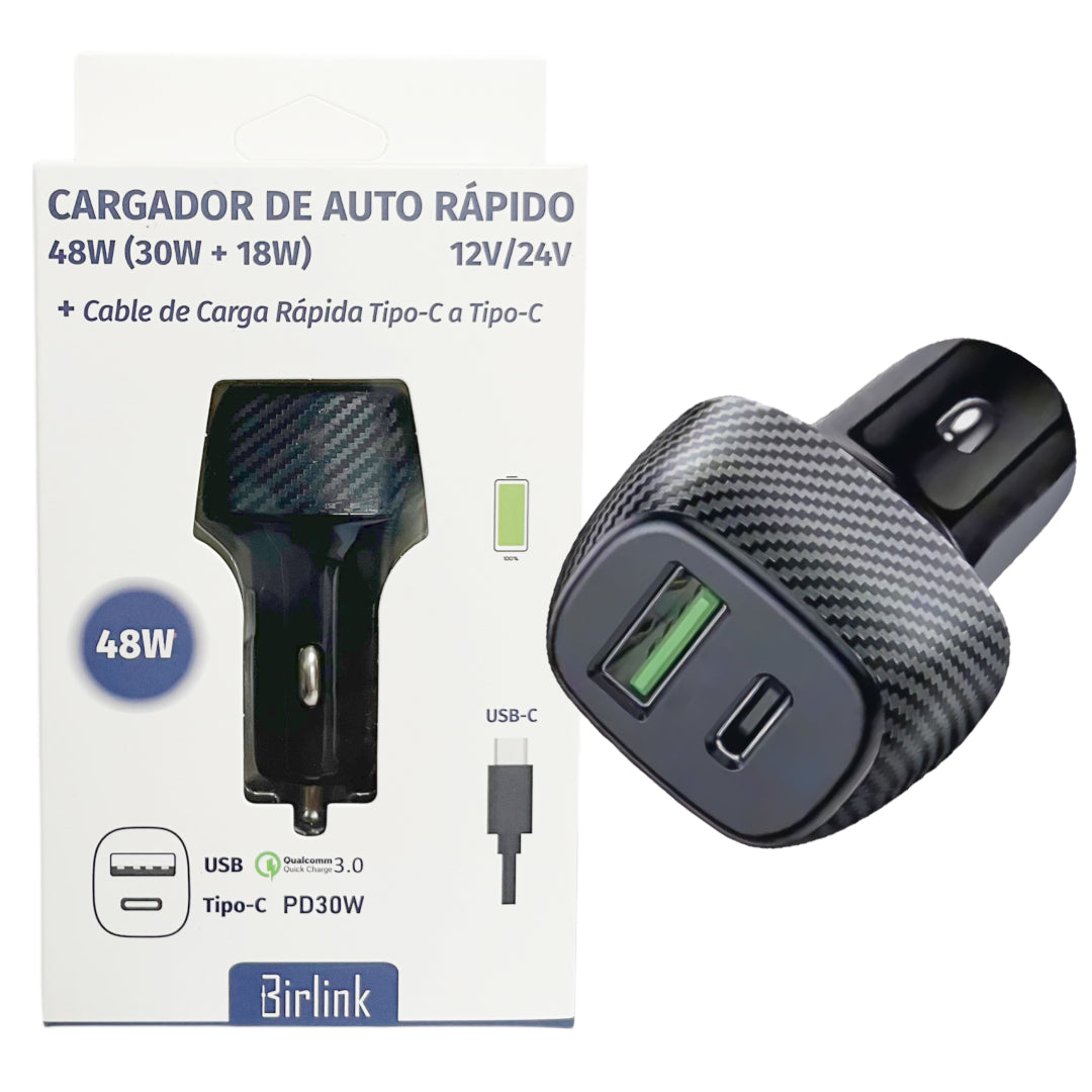 CARGADOR DE AUTO USB-C + CABLE C A C 48W BIRLINK BR10451