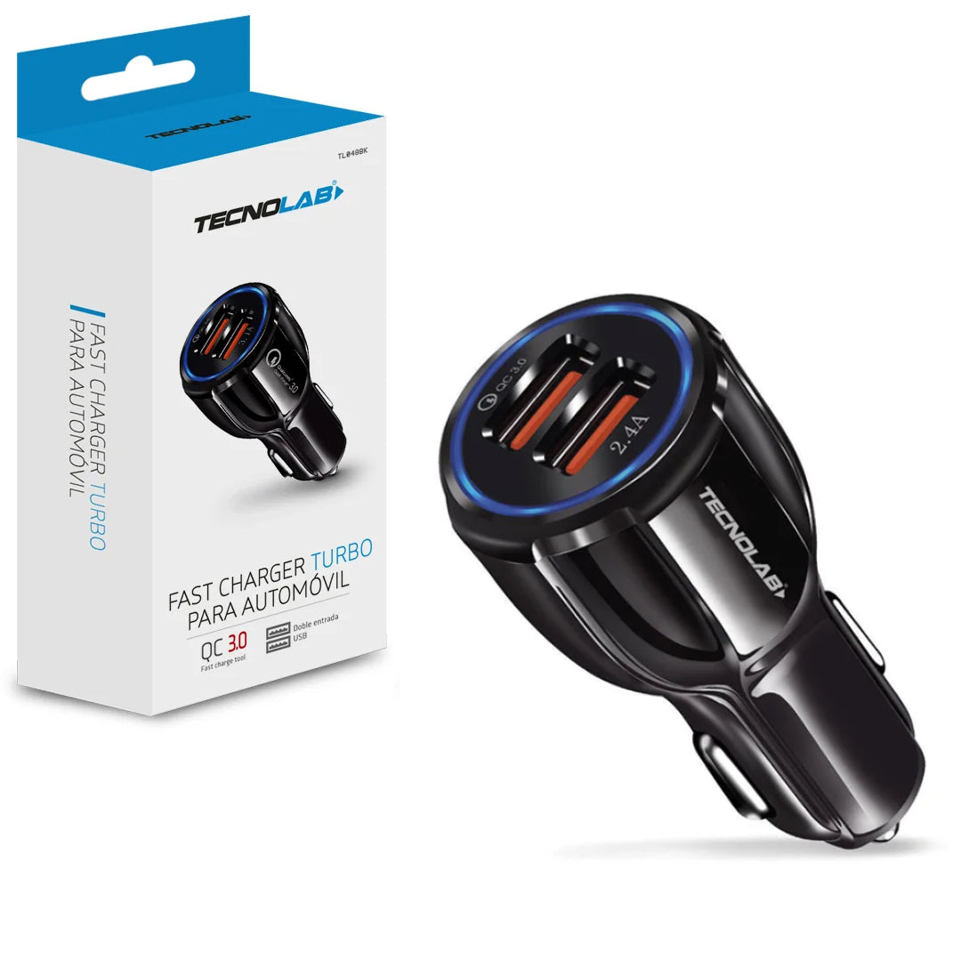CARGADOR DE AUTO X2 USB/12V TECNOLAB TL048BK