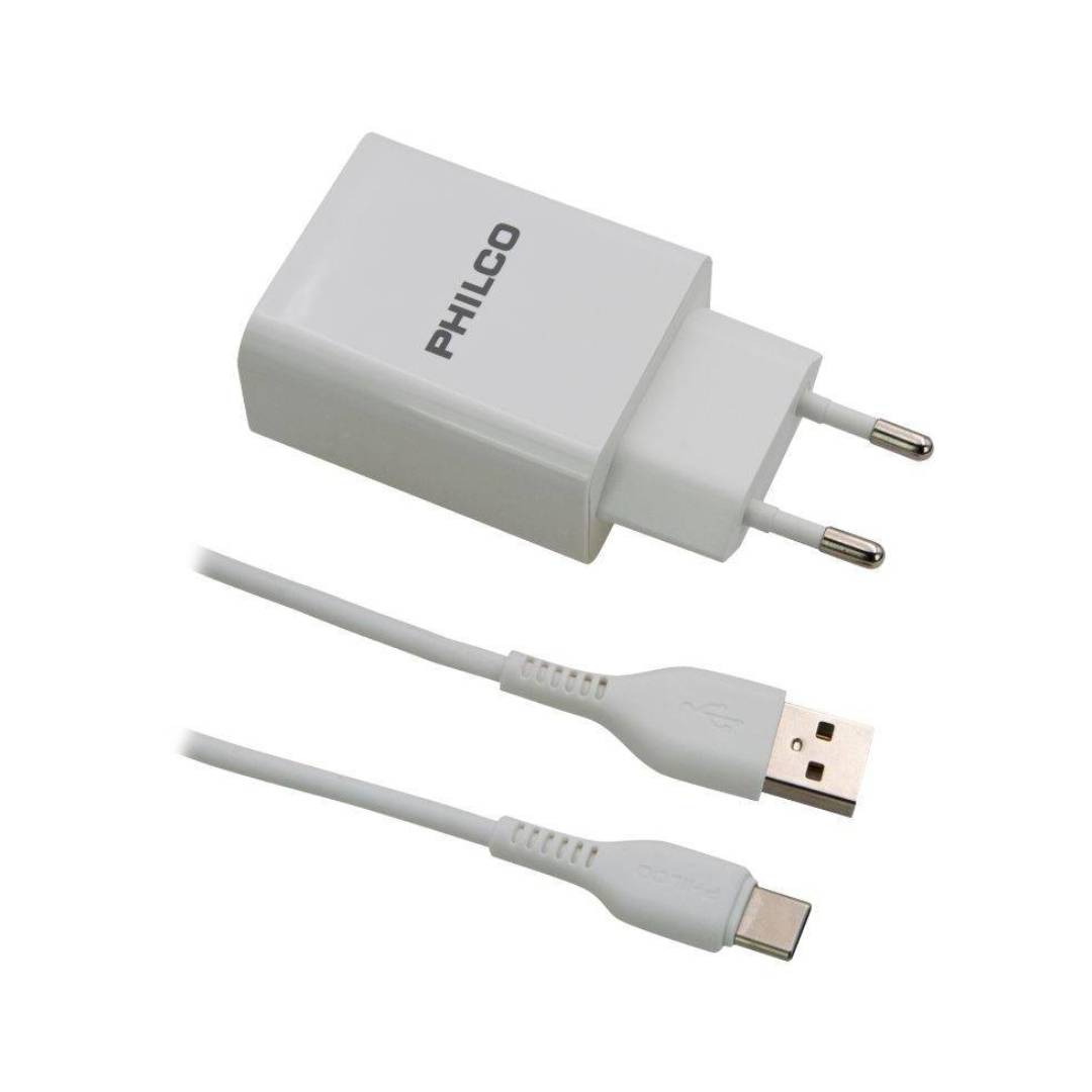 CARGADOR DE PARED 2 USB + CABLE TIPO C 1.2 MT R2109 PHILCO