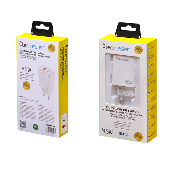 CARGADOR DE PARED 45W USB/TIPO-C TECMASTER TM-200540