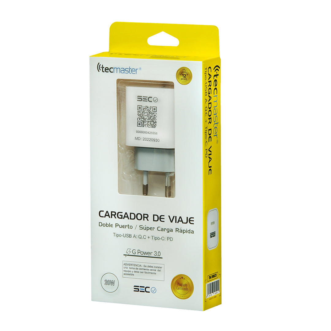 CARGADOR DE PARED USB-A + TIPO-C TECMASTER TM-200523