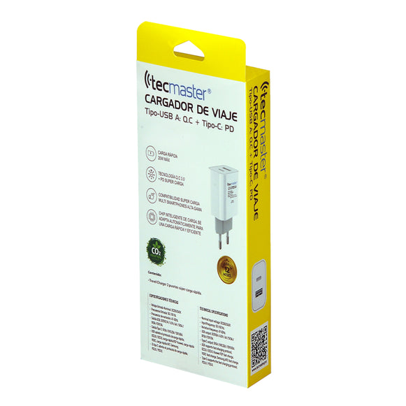 CARGADOR DE PARED USB-A + TIPO-C TECMASTER TM-200523
