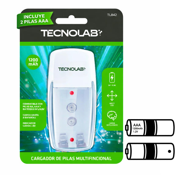 CARGADOR DE PILAS AA/AAA/9V + 2 PILAS AAA TECNOLAB TL842