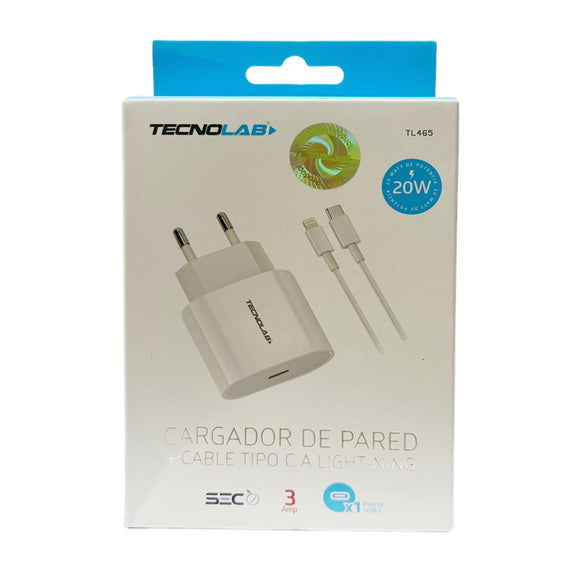 CARGADOR RAPIDO USB-C A LIGHTNING 20W TECNOLAB TL465