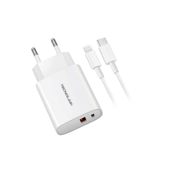 CARGADOR RAPIDO USB/USB-C + CABLE USB-C-LIGHTNING TL467 TECNOLAB