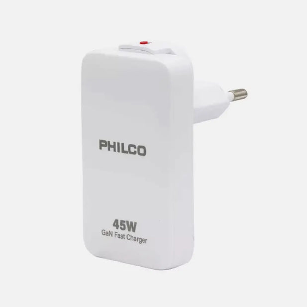 CARGADOR SLIM 45W USB+USB-C + CABLE TIPO C PHILCO QC645