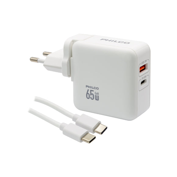 CARGADOR SUPER RAPIDO 65W USB + USB-C PHILCO QC665