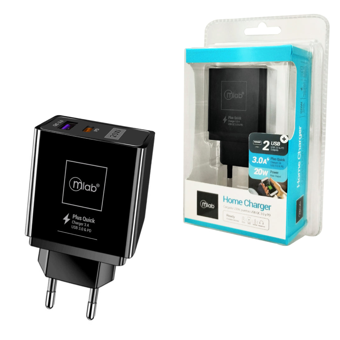 CARGADOR USB-A + USB-C 20W MLAB 9272
