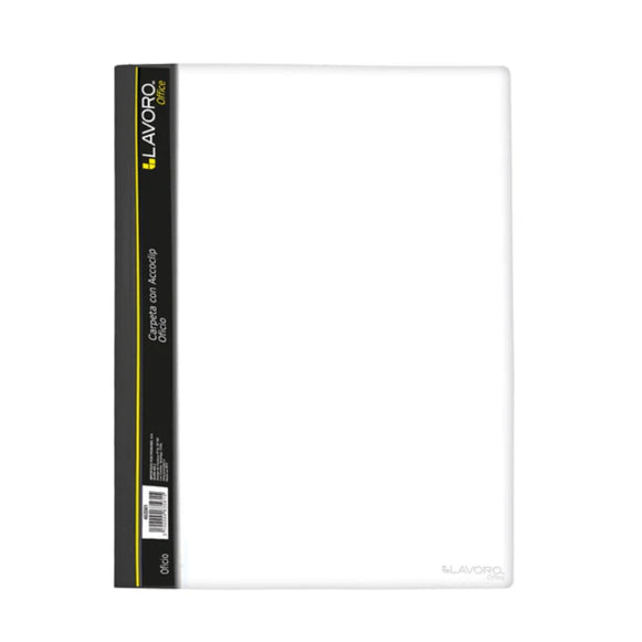 CARPETA CON ACCOCLIP VINIL OFICIO TRANSPARENTE (PACK 12 UNID.) LAVORO 463561