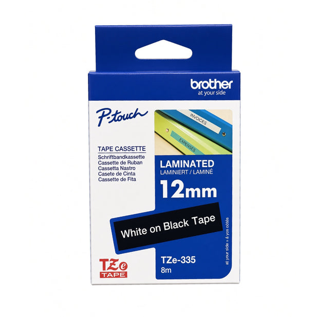 CINTA ROTULADORA BLANCO SOBRE NEGRO 12mm/8M BROTHER TZE-335