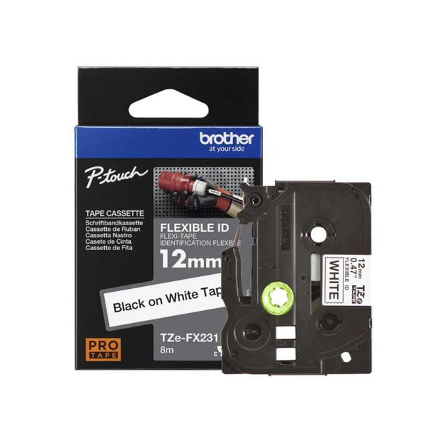 CINTA ROTULADORA BLANCO LETRAS NEGRA 12MM TZE-FX231 BROTHER FLEXIBLE