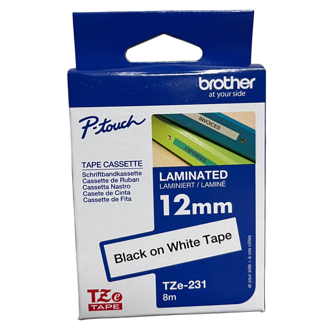 CINTA ROTULADORA NEGRO SOBRE BLANCO 12MM/8M BROTHER TZE-231