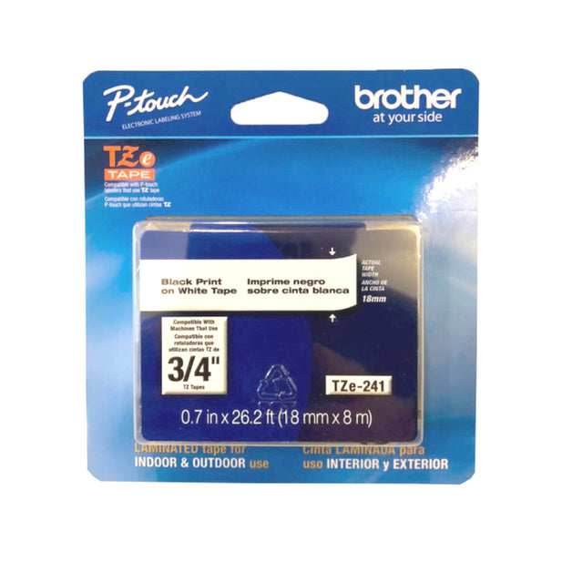 CINTA ROTULADORA NEGRO SOBRE BLANCO 18MM TZE-241 BROTHER