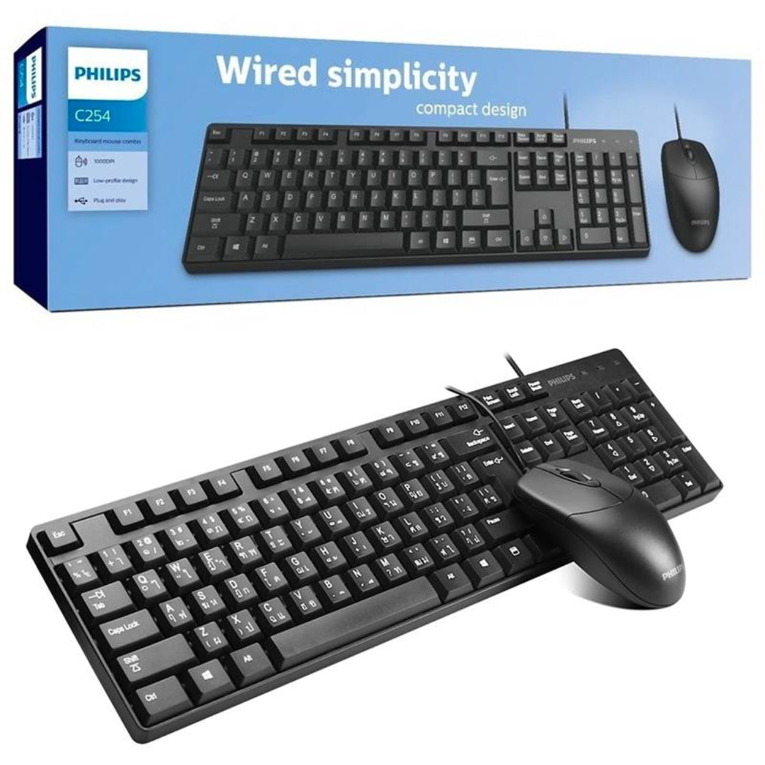 COMBO TECLADO + MOUSE ALAMBRICO PHILIPS NEGRO C254