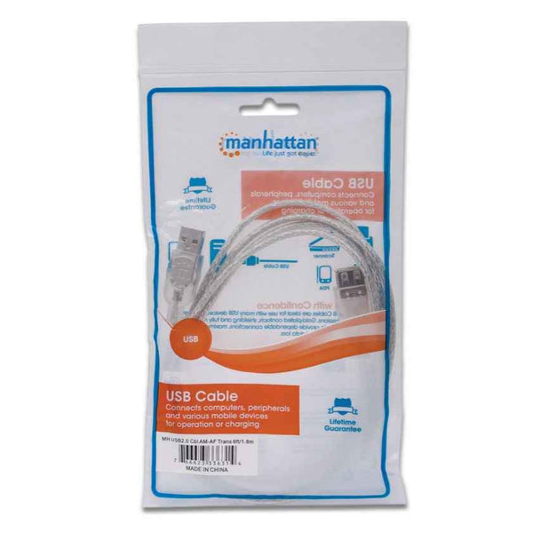 Cable de Extensión USB 2.0 de Alta Velocidad Manhattan 1,8 mts