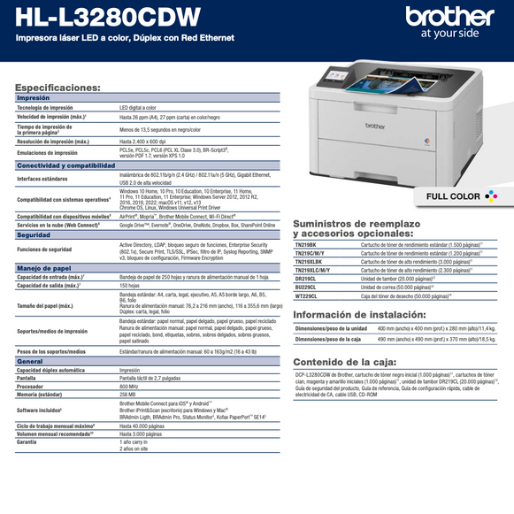 IMPRESORA LASER COLOR HL-L3280CDW BROTHER