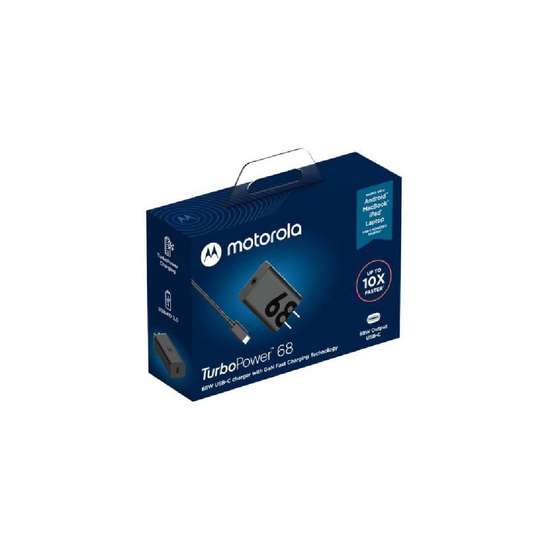 Cargador USB-C Motorola TurboPower con Cable  (68W, GaNFast, PD, Negro)